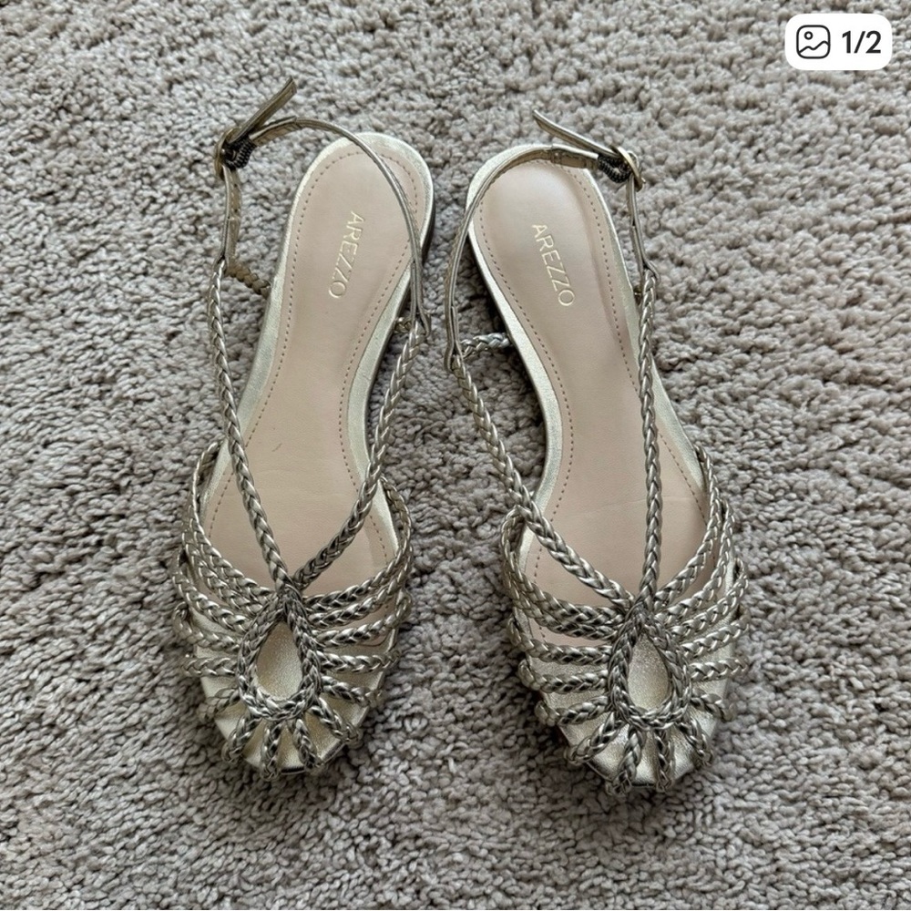 Arezzo Women's Silver-Gold Braided Flats